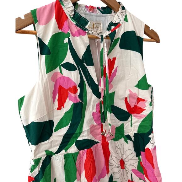 Flora Bea NYC‎ Reeta Honolulu Poplin Colorful Floral Tiered Dress Size Small - Picture 6 of 11
